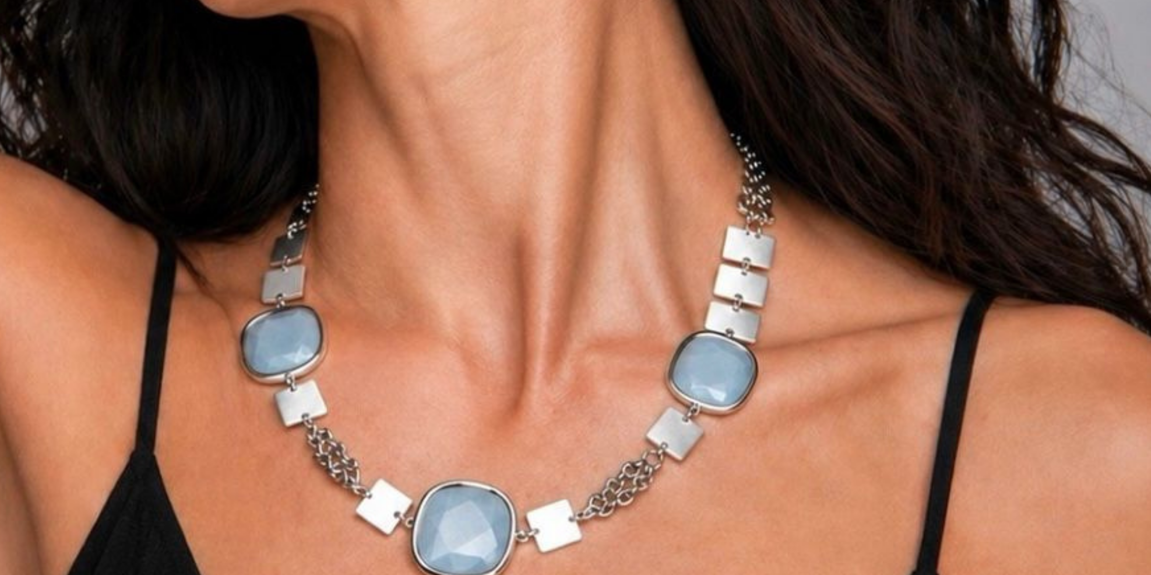 Collana galvanica argento e cristalli azzurri