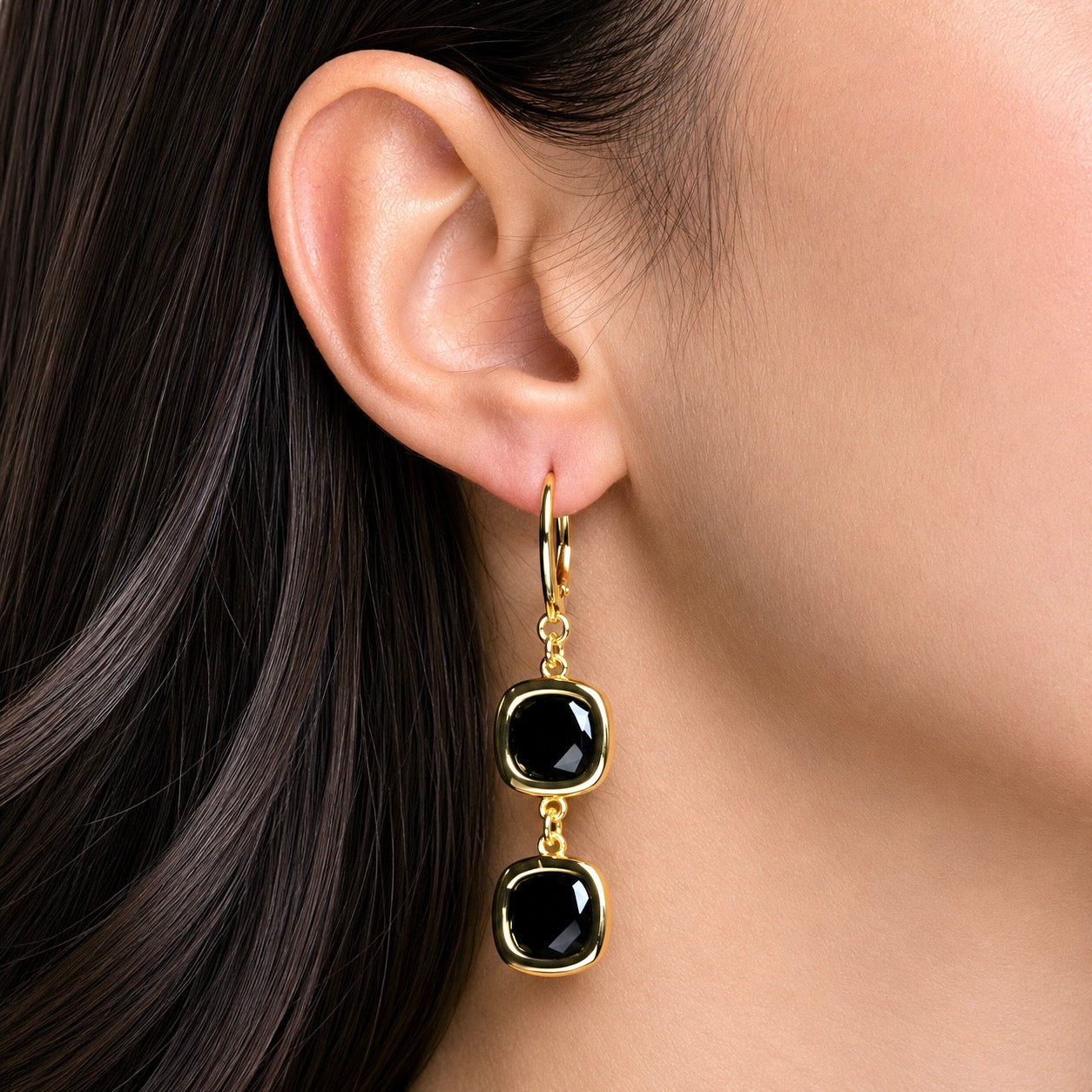 Orecchini Link Nero Oro